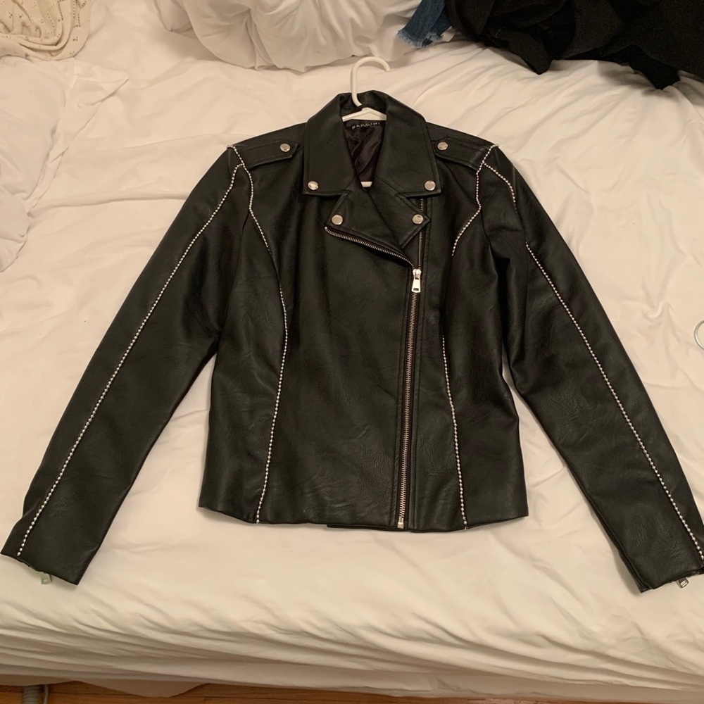 Black Beaded Leather Jacket